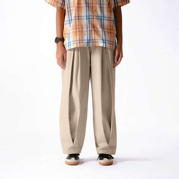 Women Parisian Pleats Pants - Beige