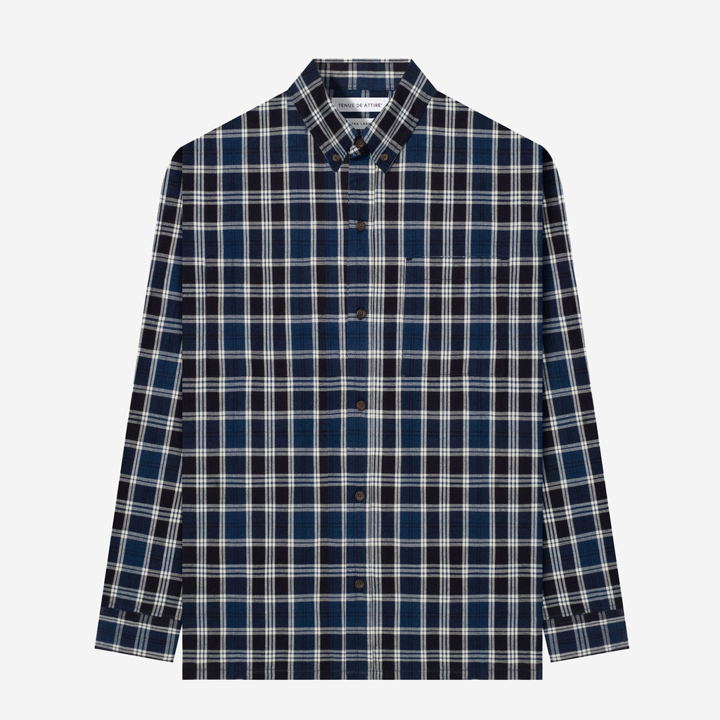 Plaid Cotton Long Sleeve Shirt - Checkers Navy