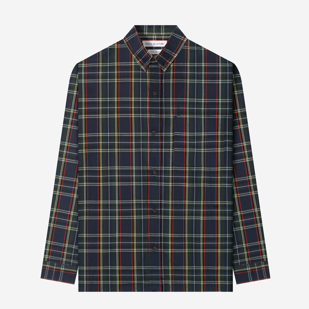 Plaid Cotton Long Sleeve Shirt - Checkers Dark Navy Green