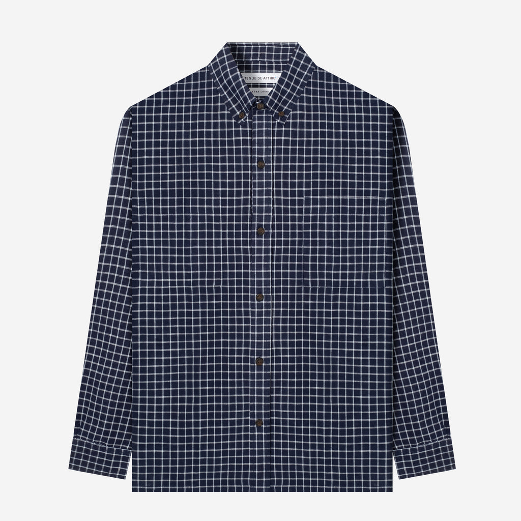 Linen Long Sleeve Shirt - Checkers Navy