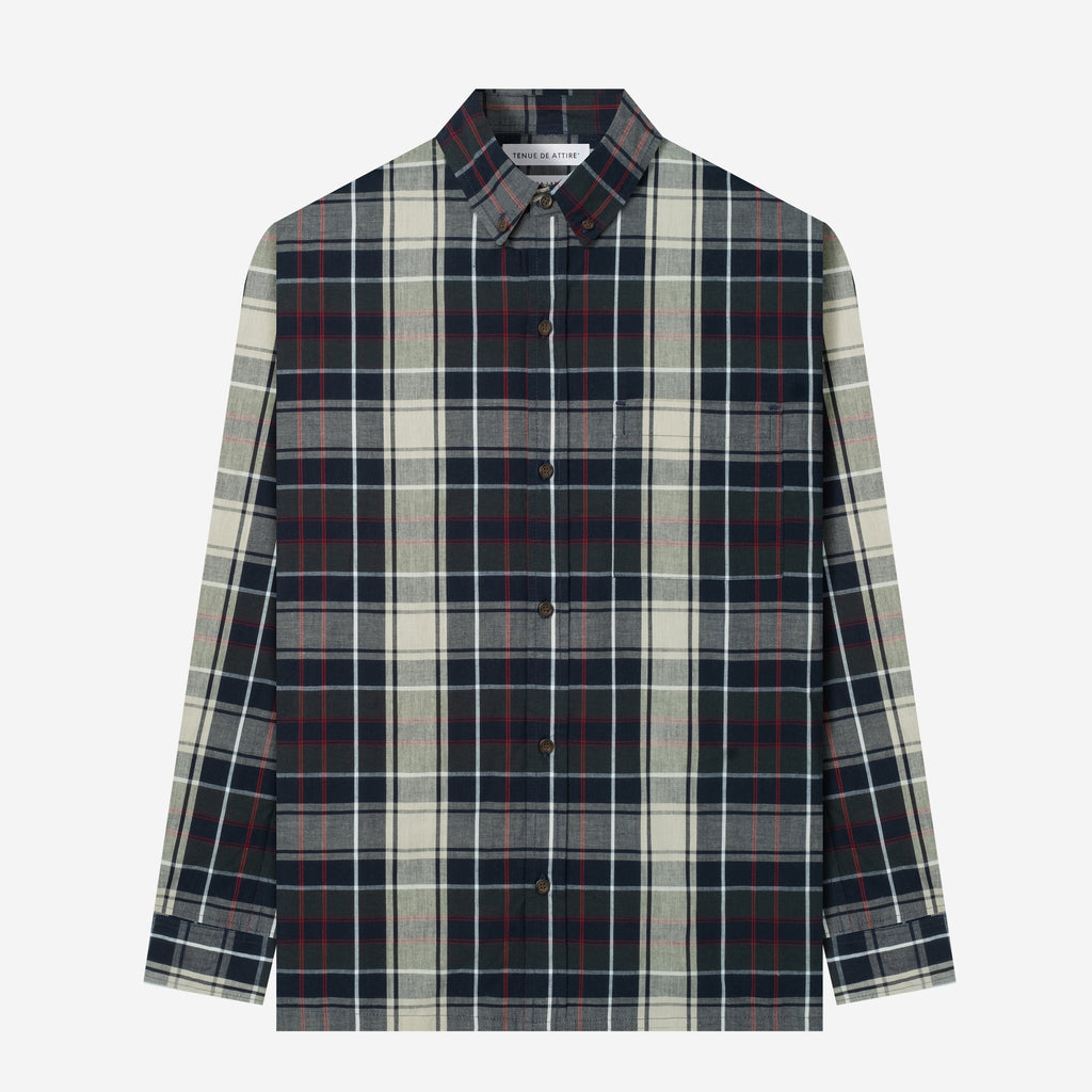 Plaid Cotton Long Sleeve Shirt - Checkers Dark Green Navy