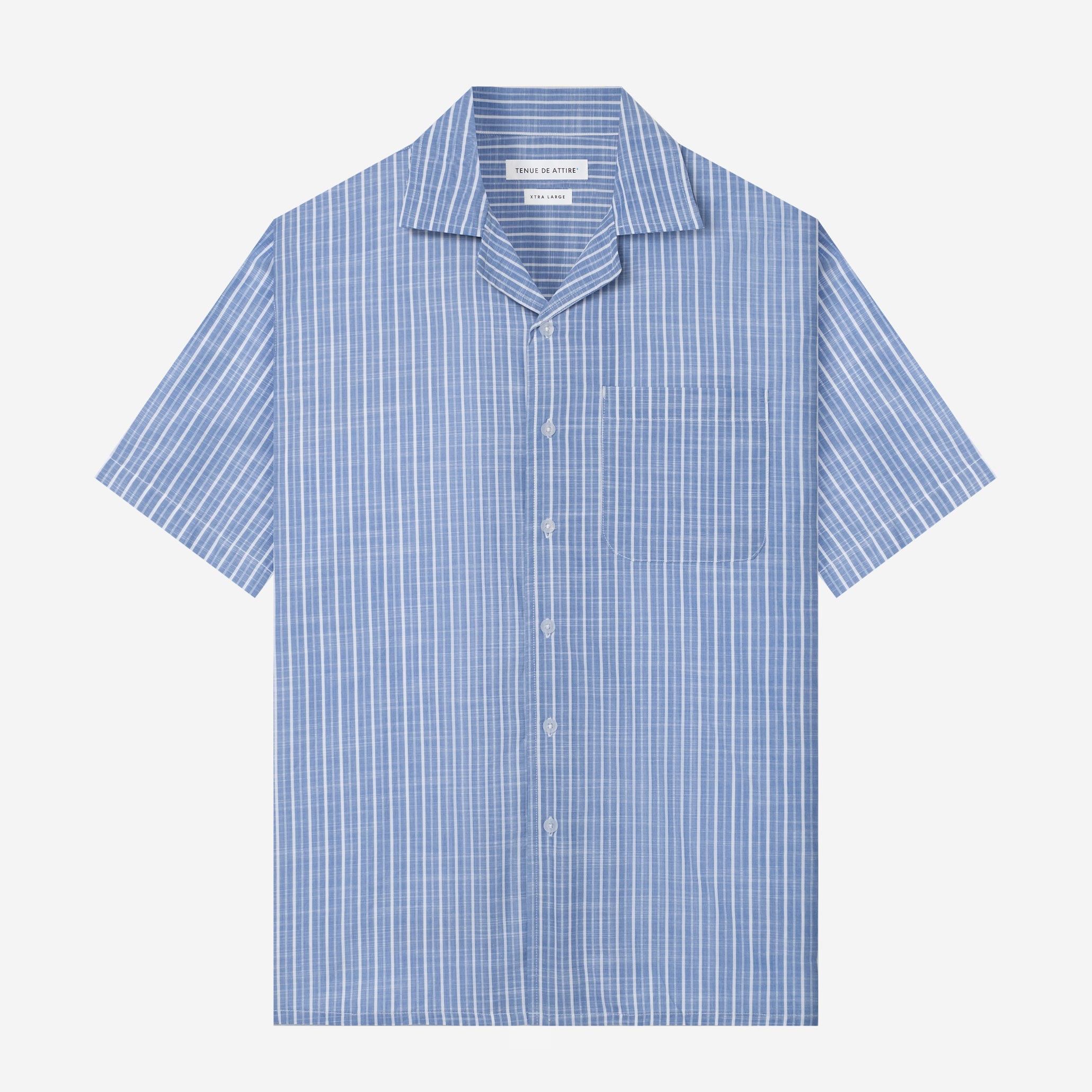 By The Hours Linen Open Collar Short Sleeve Shirt Stripes Powder Blue Horizontal