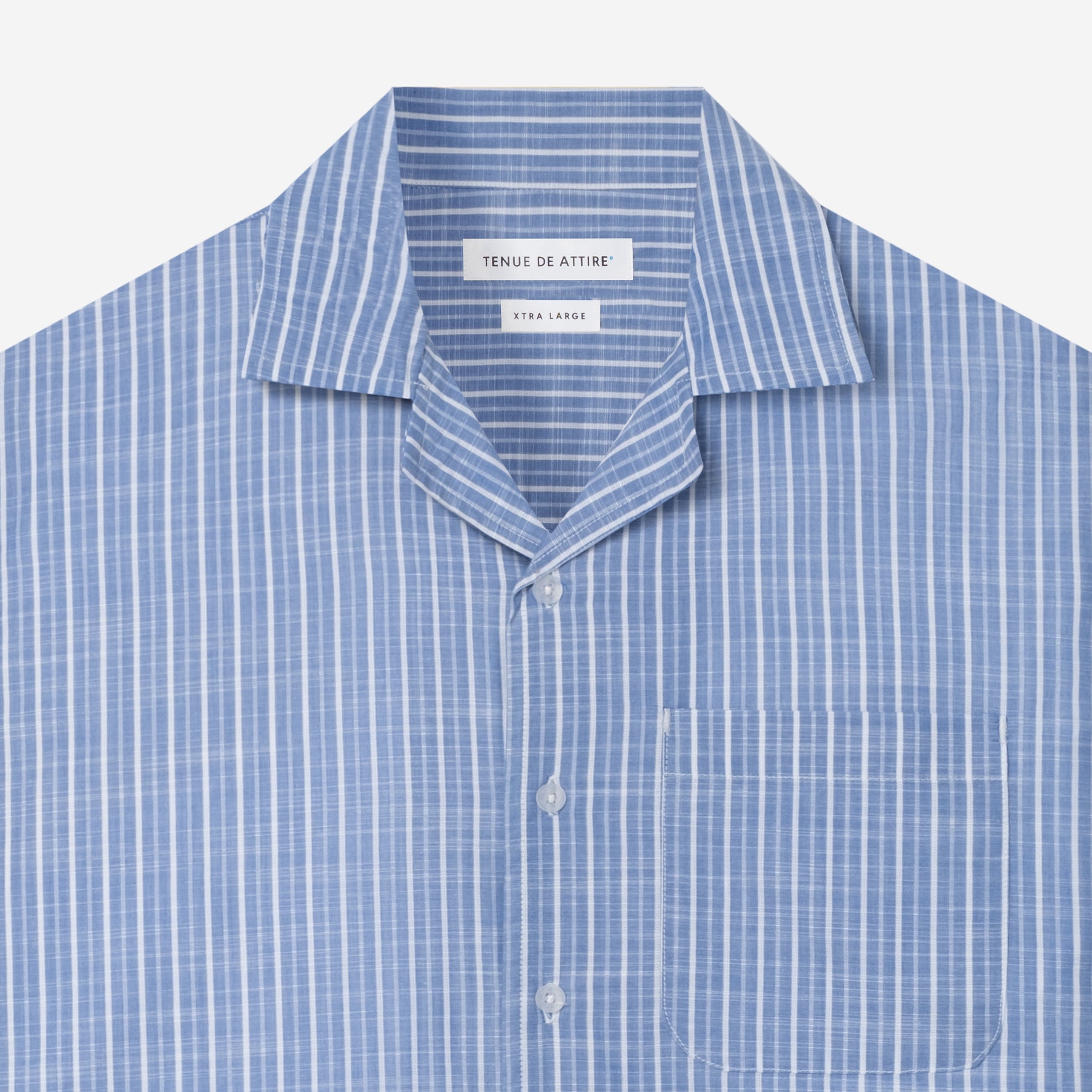 By The Hours Linen Open Collar Short Sleeve Shirt Stripes Powder Blue Horizontal