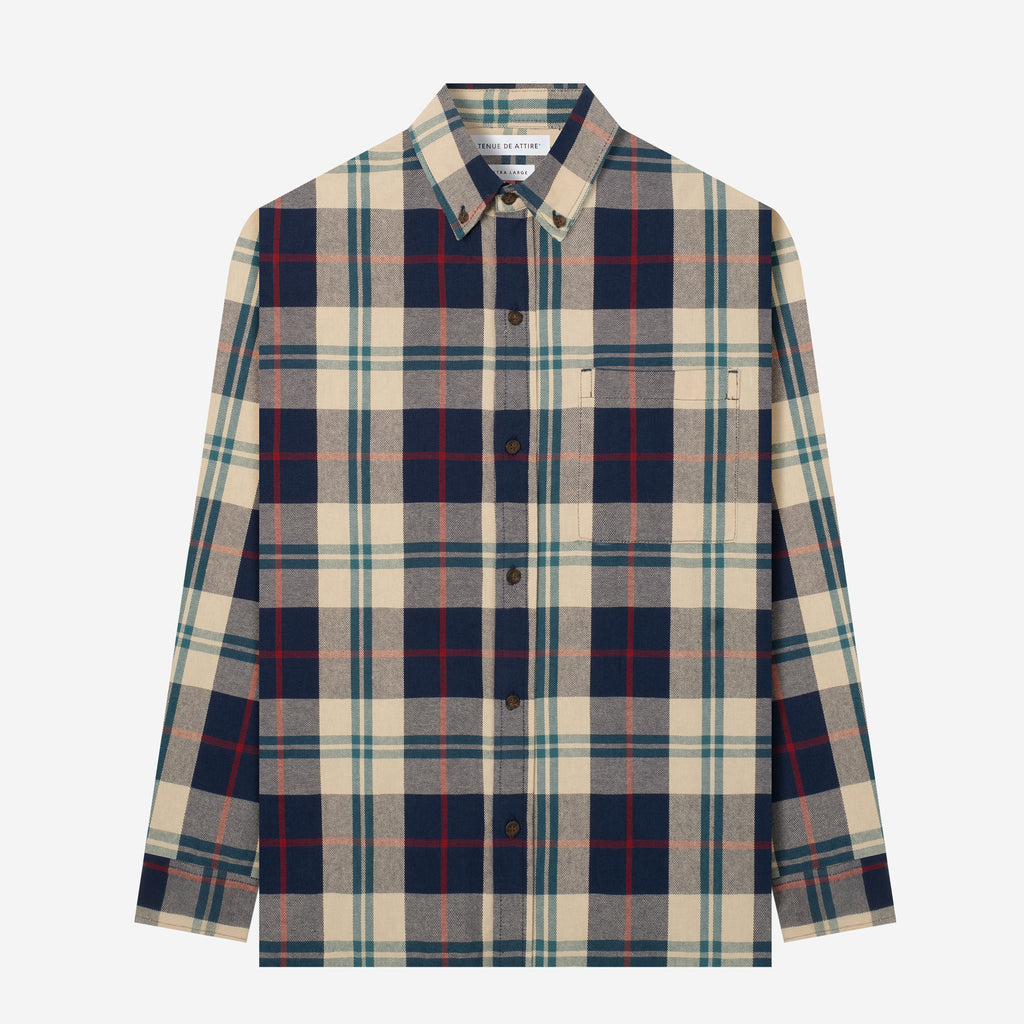 Linen Blend Long Sleeve Shirt - Checkers Navy Green