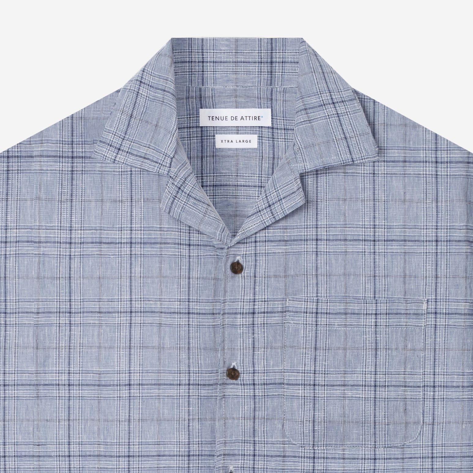By The Hours Linen Open Collar Short Sleeve Shirt Checkers Blue