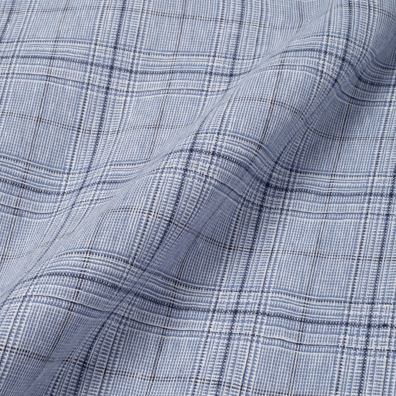 By The Hours Linen Open Collar Short Sleeve Shirt Checkers Blue