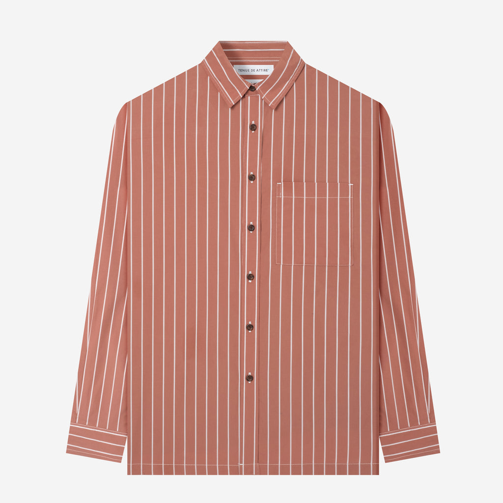 Cotton Stripes Oversized Long Sleeve Shirt - Terracotta Stripes