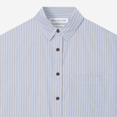 Cotton Oversized Long Sleeve Shirt - Stripes Sky Blue Brown