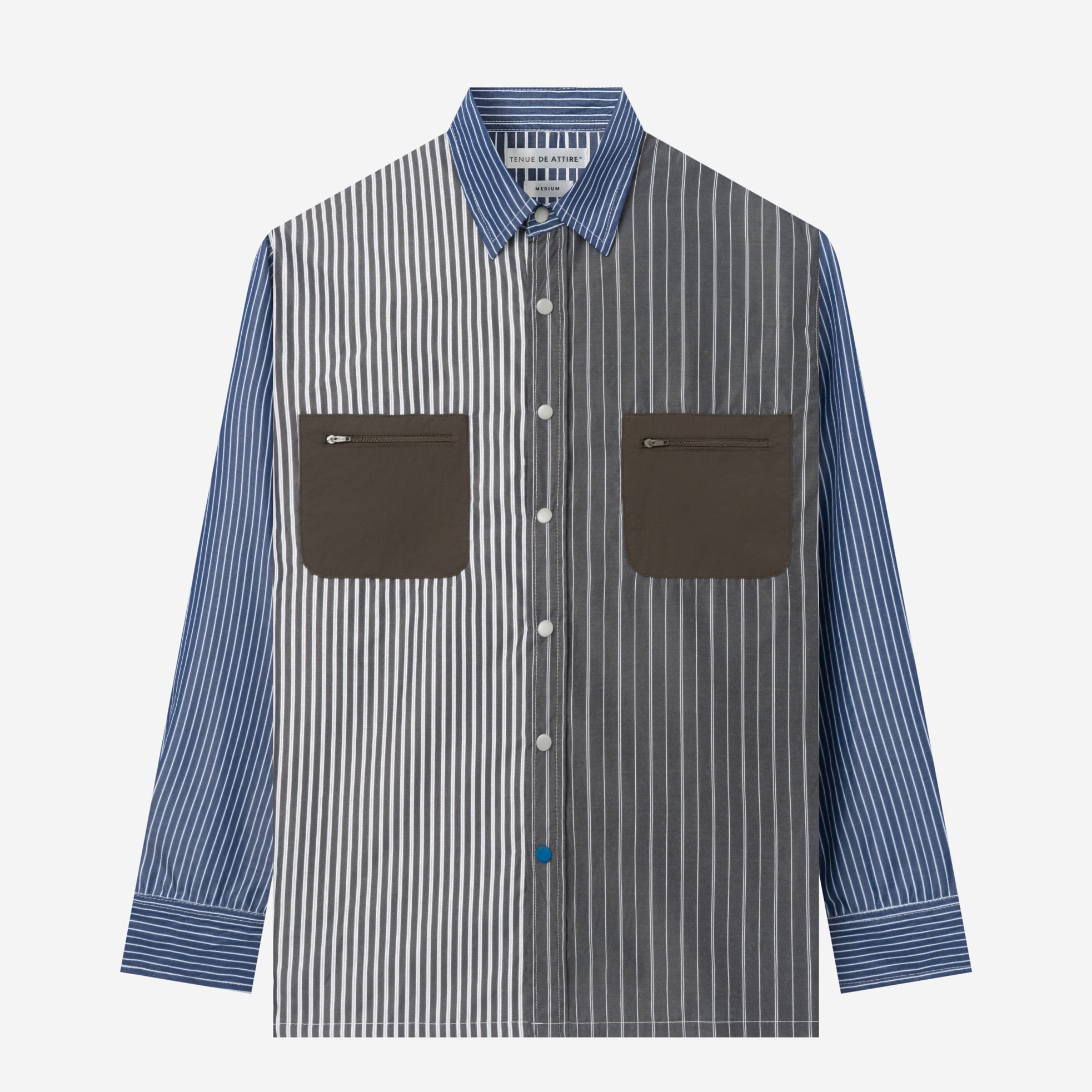 Off-City Long Sleeve Stripe Patch Shirt - Grey Navy