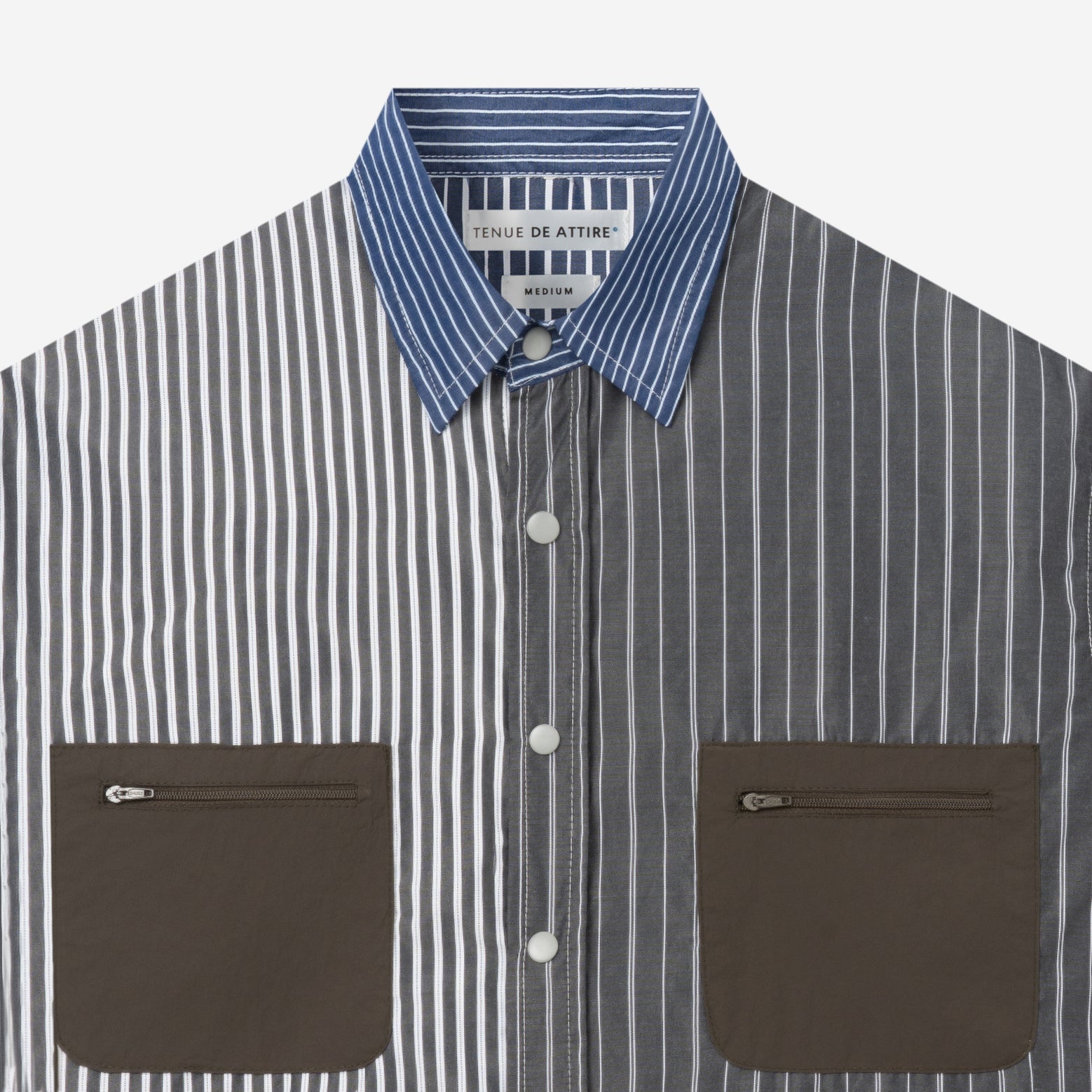 Off-City Long Sleeve Stripe Patch Shirt - Grey Navy