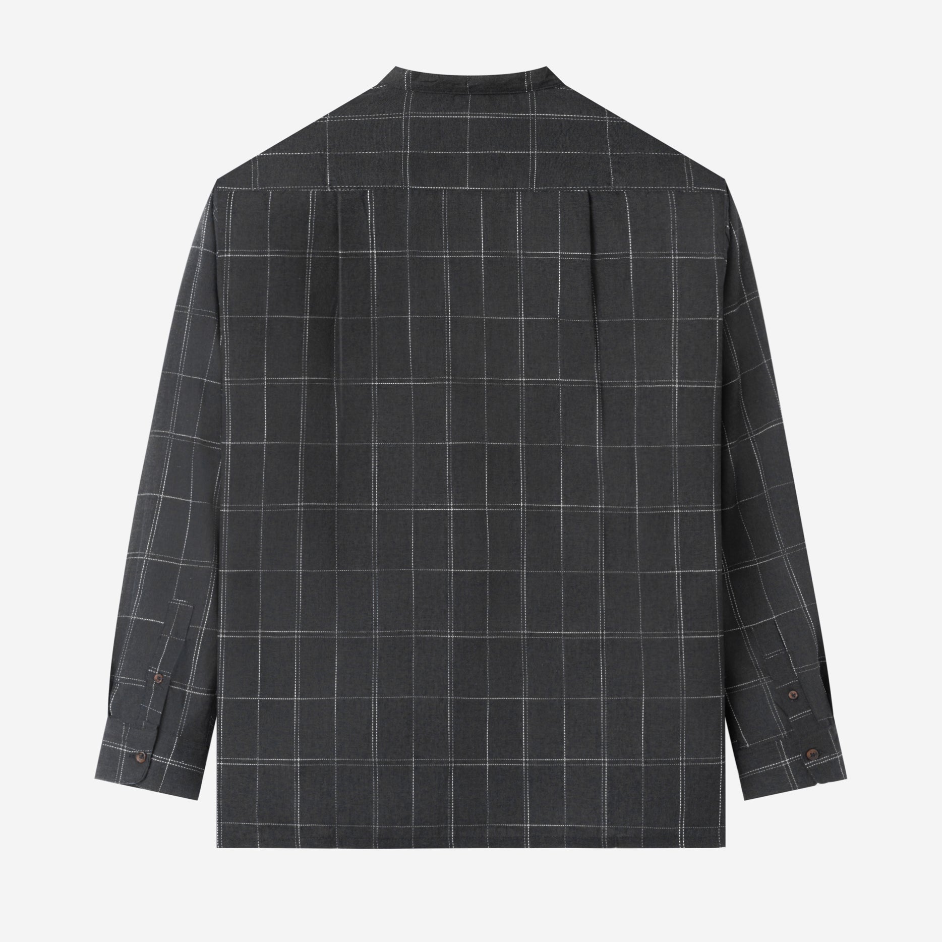 Le Ramdane Band Collar Plaid Long Sleeve Shirt - Grey White