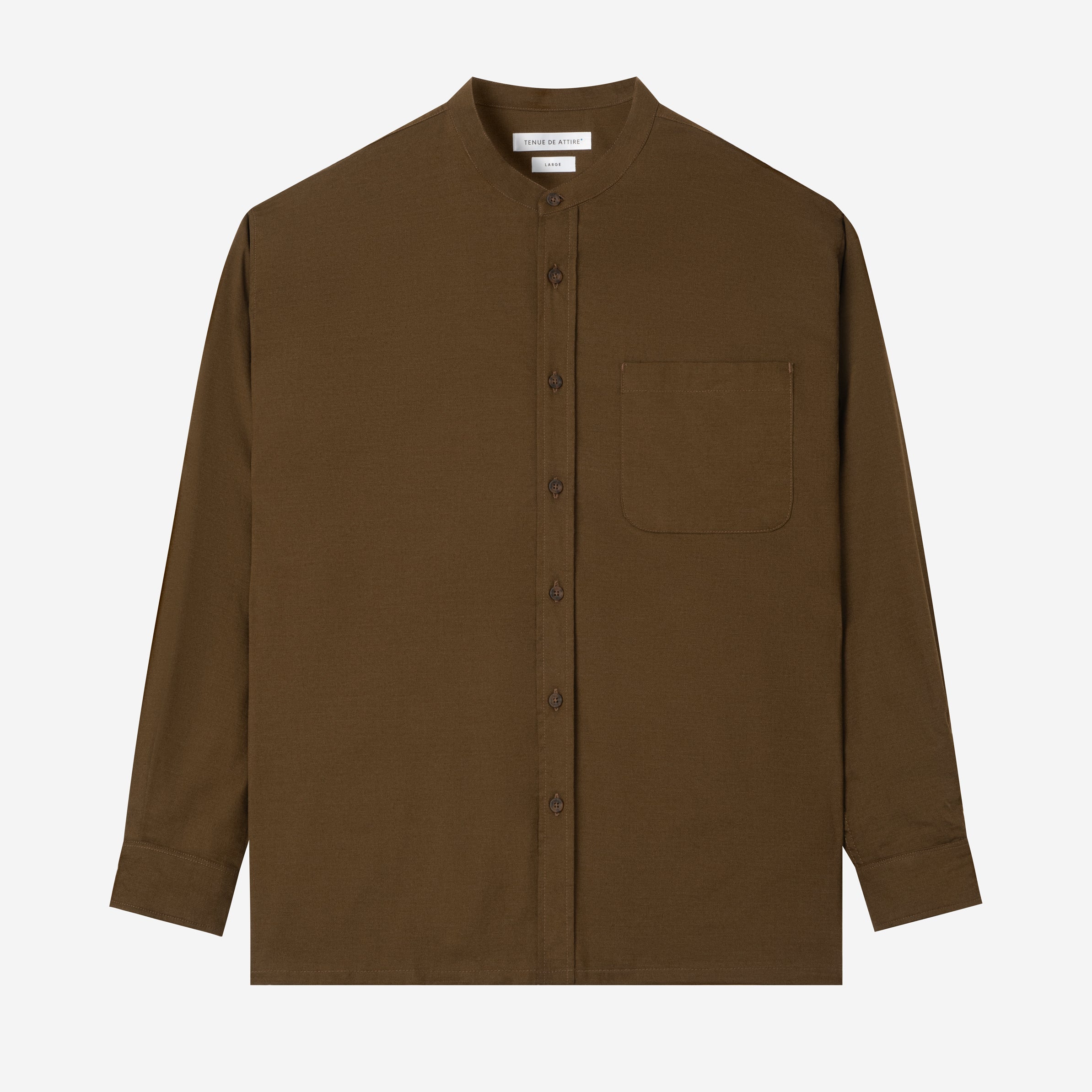FACTORY SALE - Le Ramdane Band Collar Long Sleeve Shirt - Olive