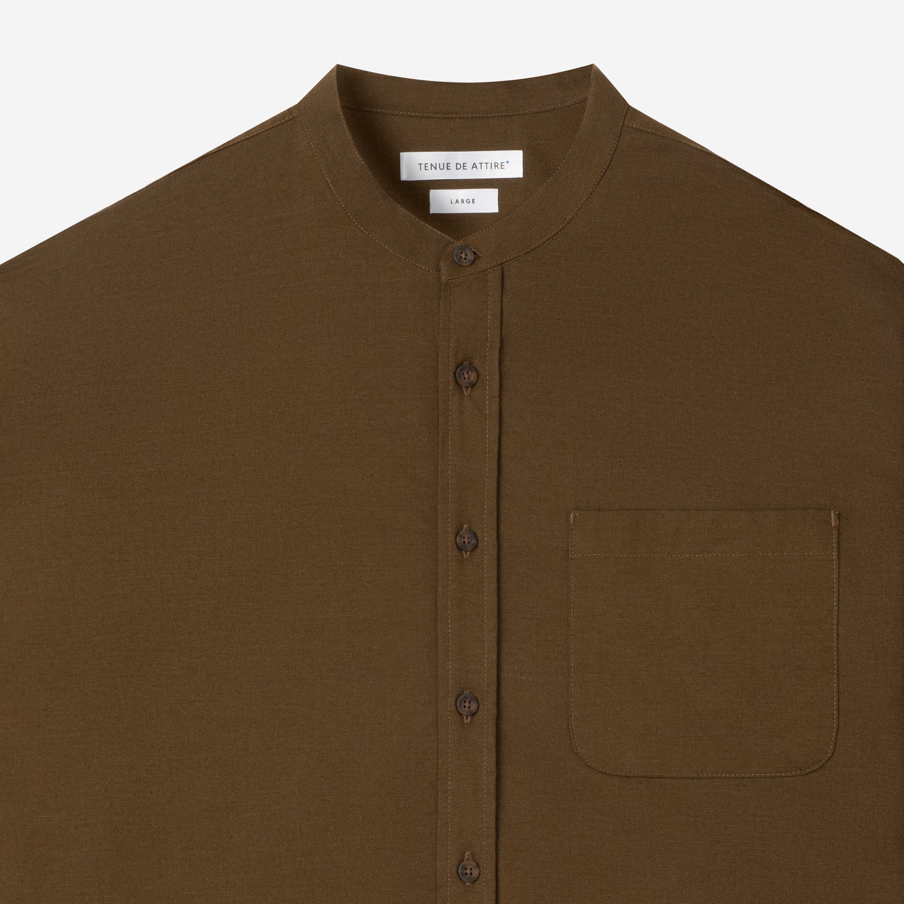 FACTORY SALE - Le Ramdane Band Collar Long Sleeve Shirt - Olive