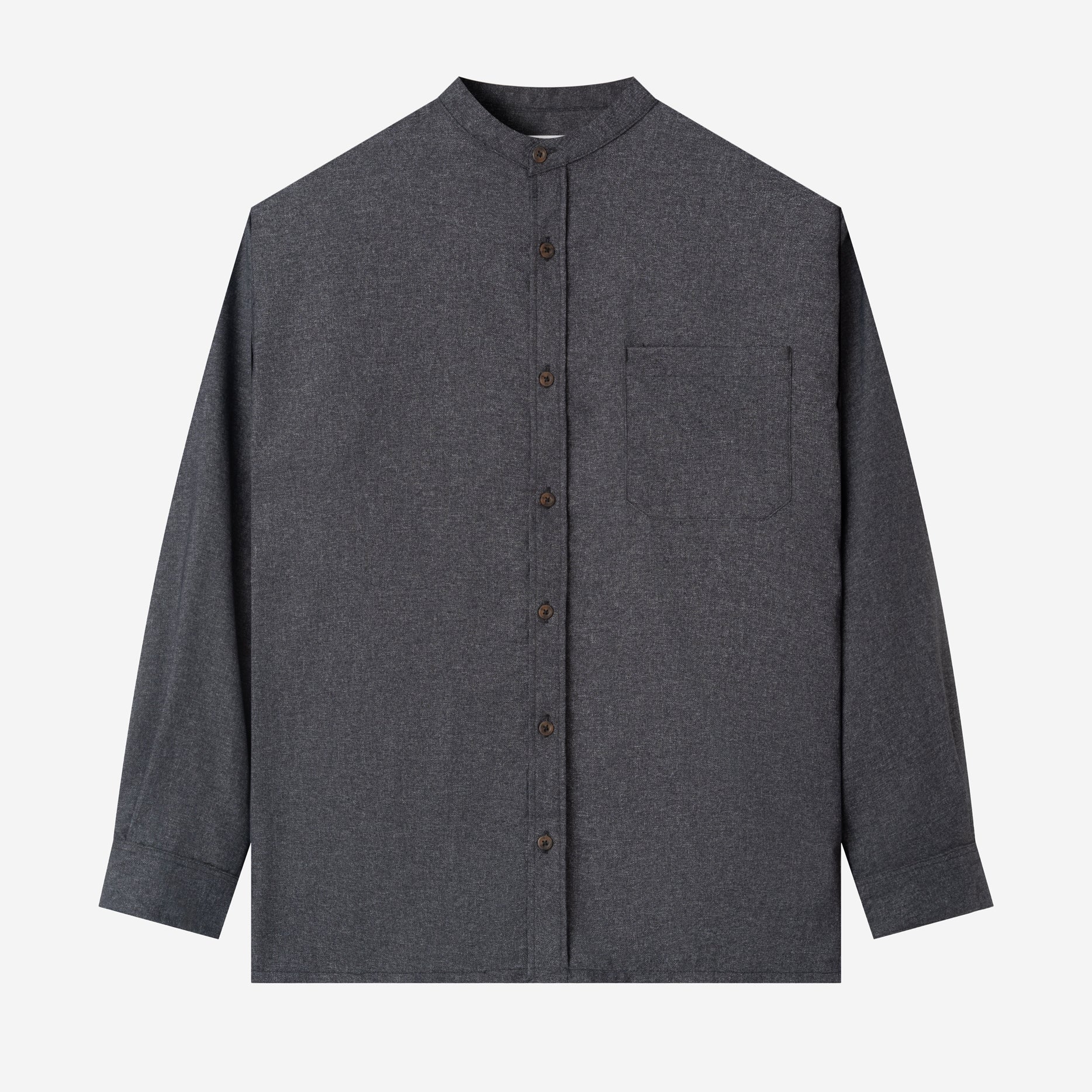 FACTORY SALE - Le Ramdane Band Collar Long Sleeve Shirt - Dark Grey