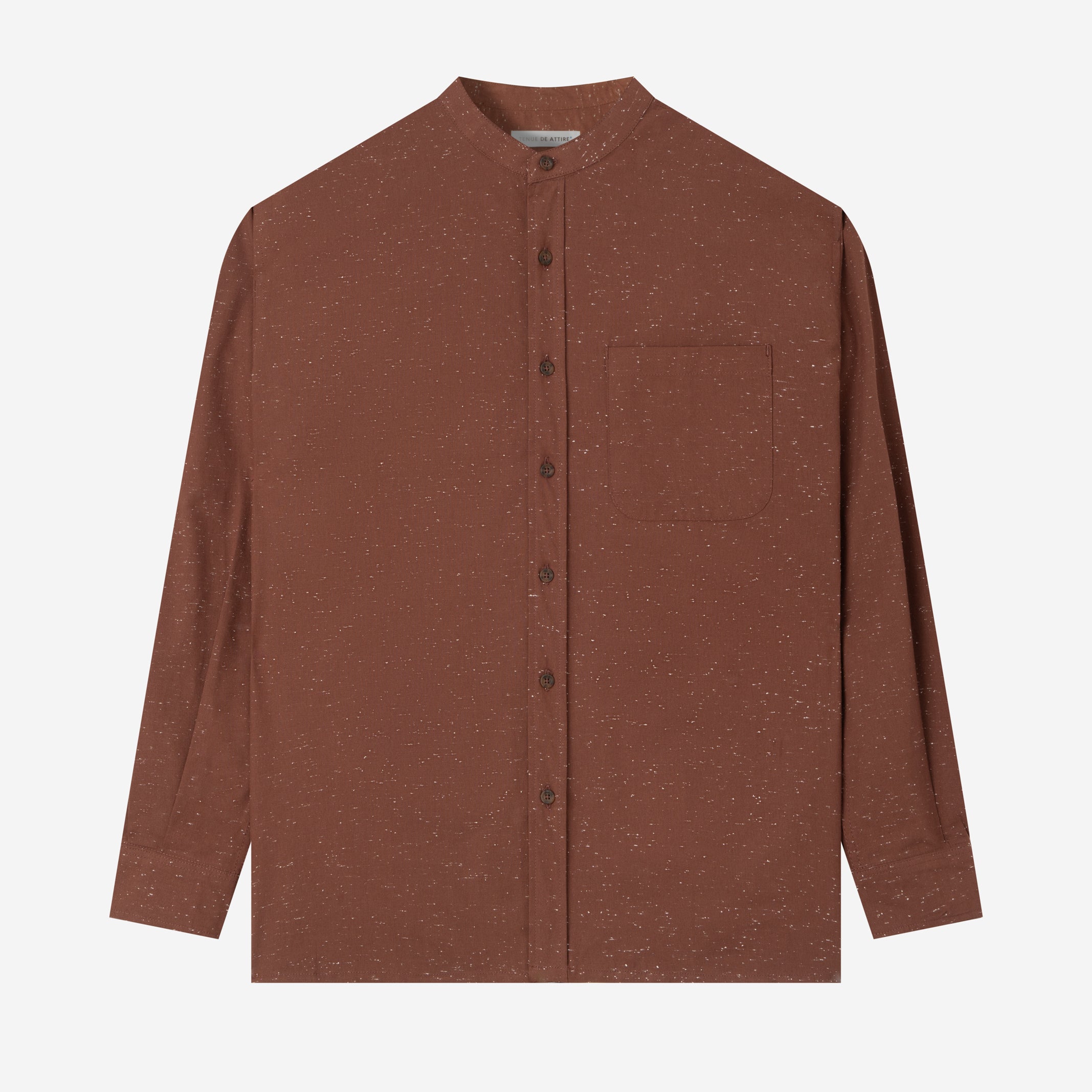 FACTORY SALE - Le Ramdane Band Collar Speckle Long Sleeve Shirt - Brown