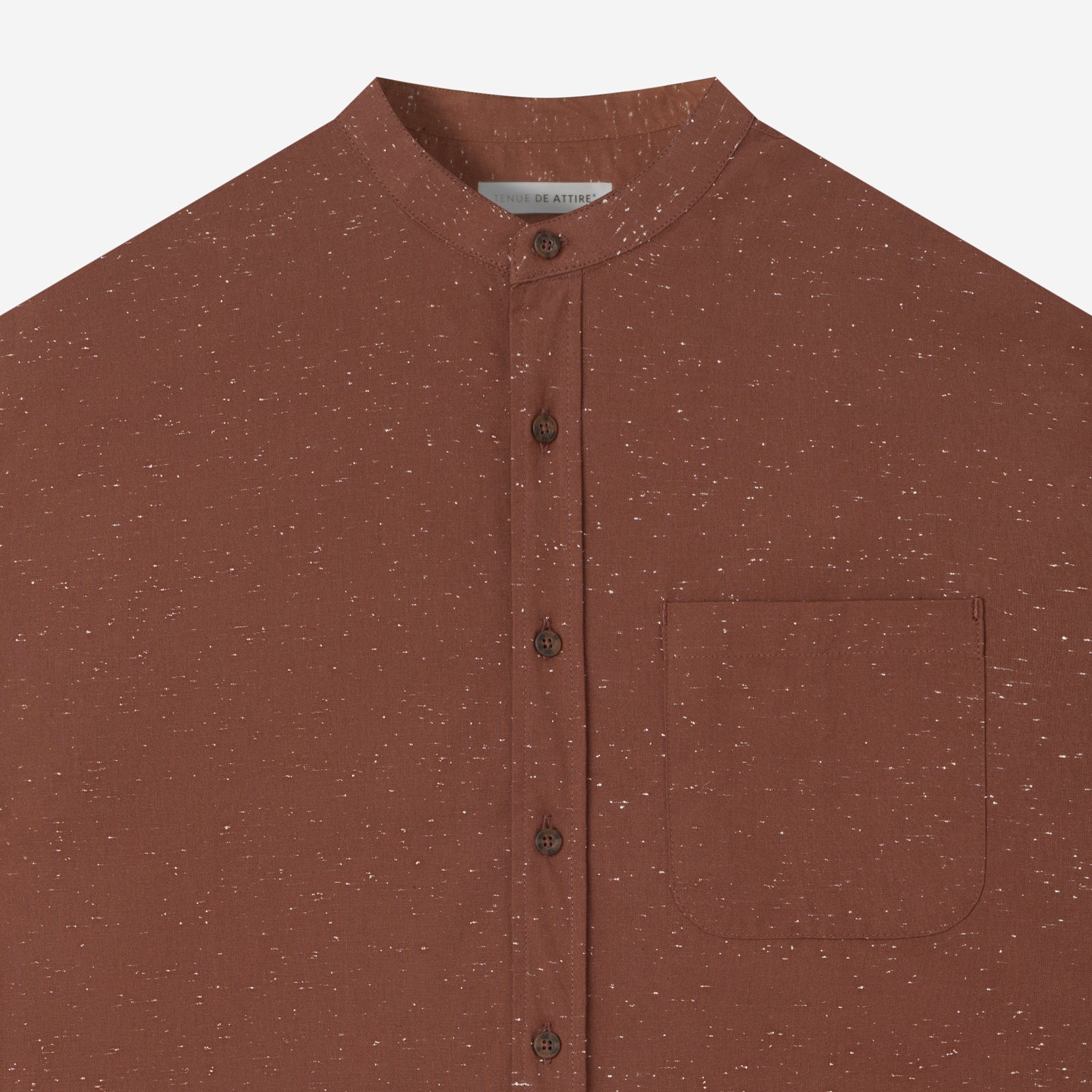 FACTORY SALE - Le Ramdane Band Collar Speckle Long Sleeve Shirt - Brown