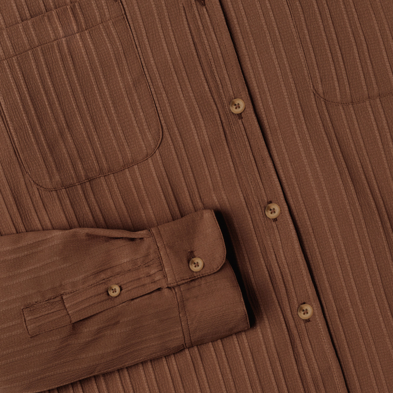 FACTORY SALE - Le Ramdane Band Collar Two Pockets Striped Long Sleeve Shirt - Dark Brown