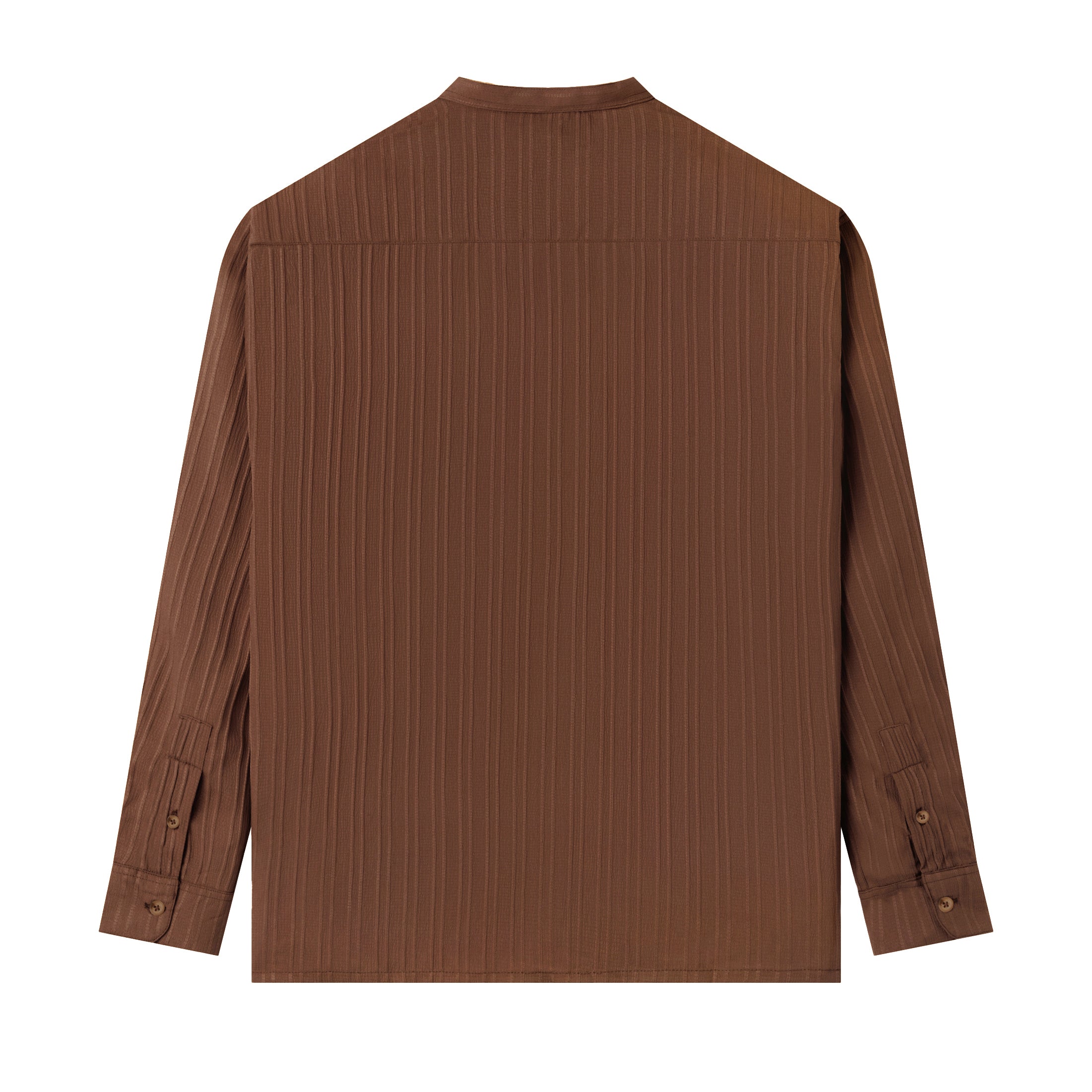 FACTORY SALE - Le Ramdane Band Collar Two Pockets Striped Long Sleeve Shirt - Dark Brown