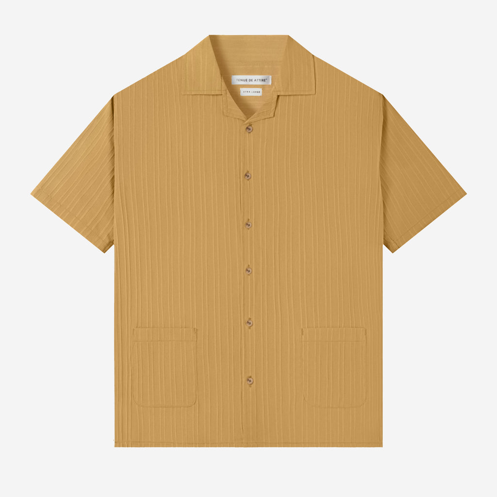 Day to Day Camp Collar Two Pockets Striped Short Sleeve Shirt - Light Brown