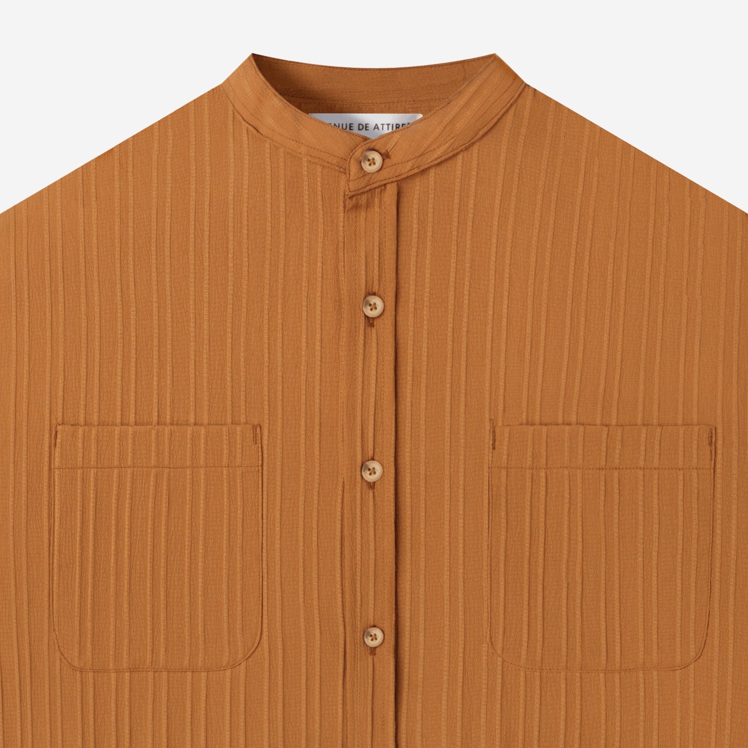 FACTORY SALE - Le Ramdane Band Collar Two Pockets Striped Long Sleeve Shirt - Mustard