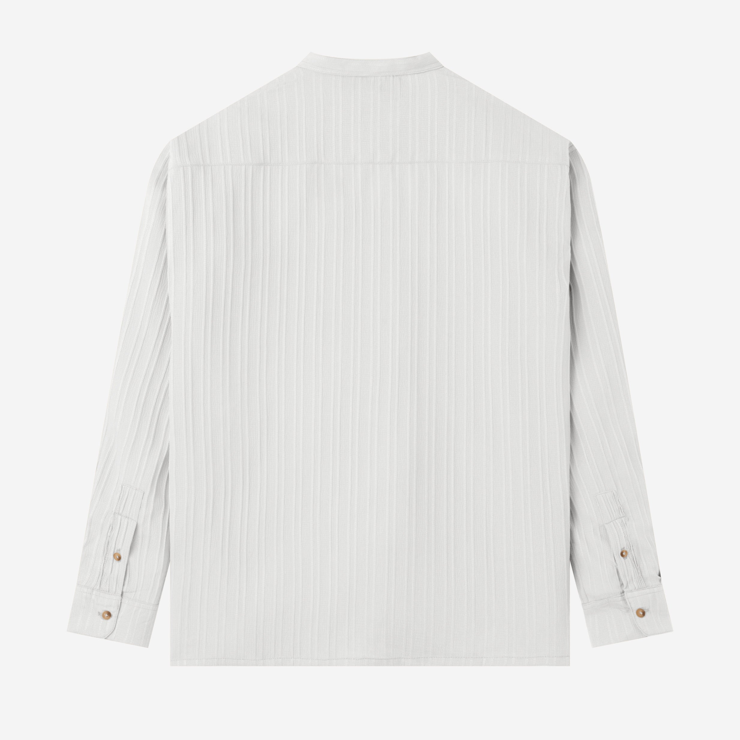 FACTORY SALE - Le Ramdane Band Collar Two Pockets Striped Long Sleeve Shirt - White