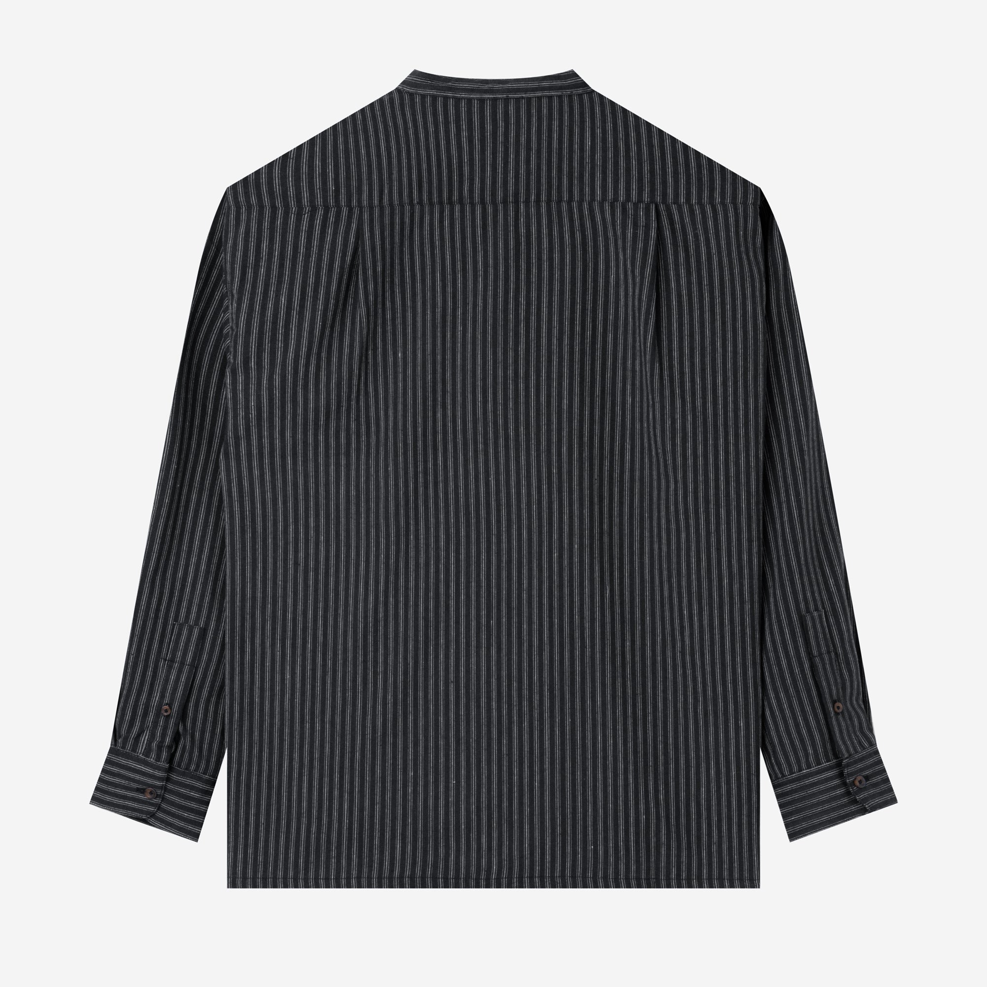 Le Ramdane Band Collar Striped Long Sleeve Shirt - Black White