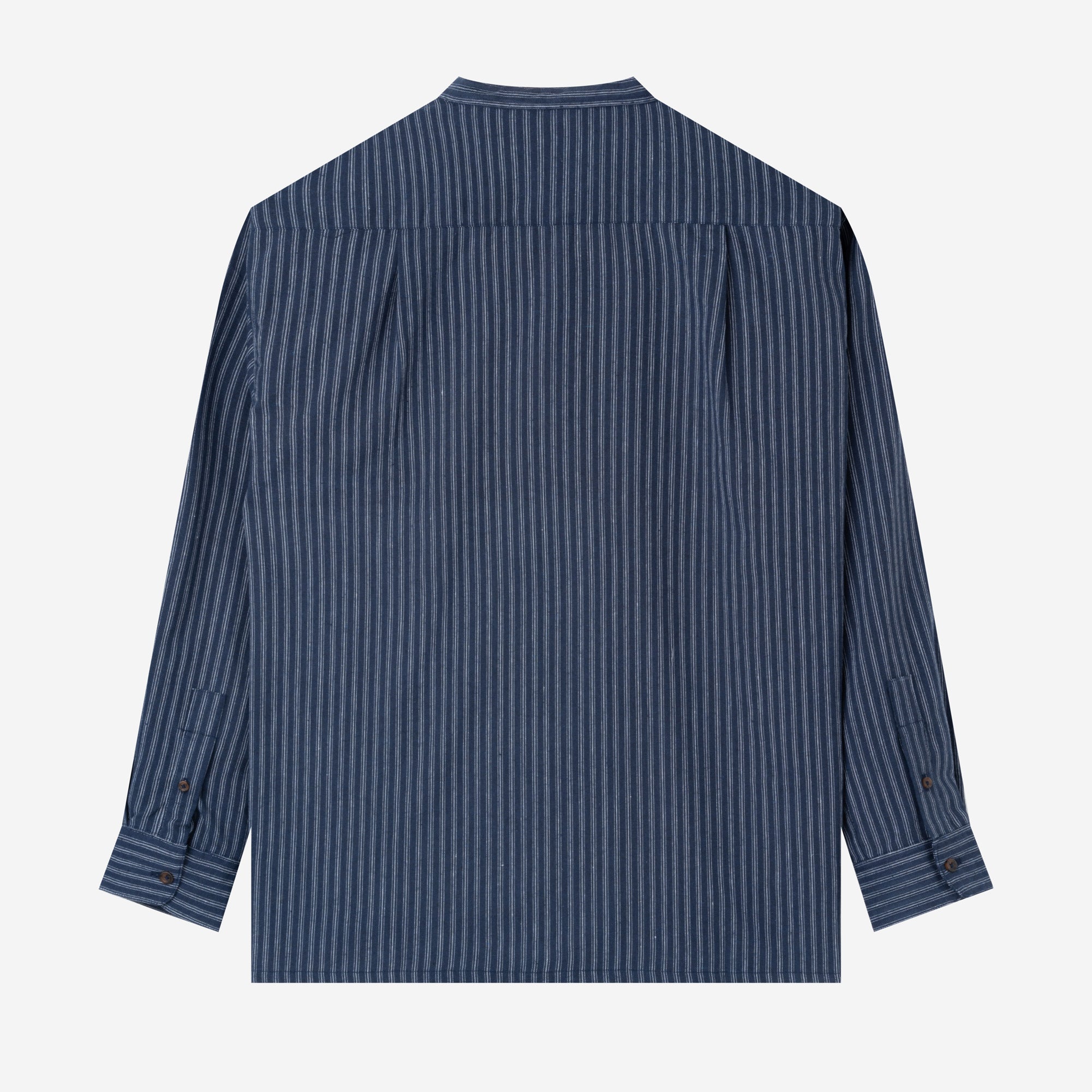 Le Ramdane Band Collar Striped Long Sleeve Shirt - Blue White