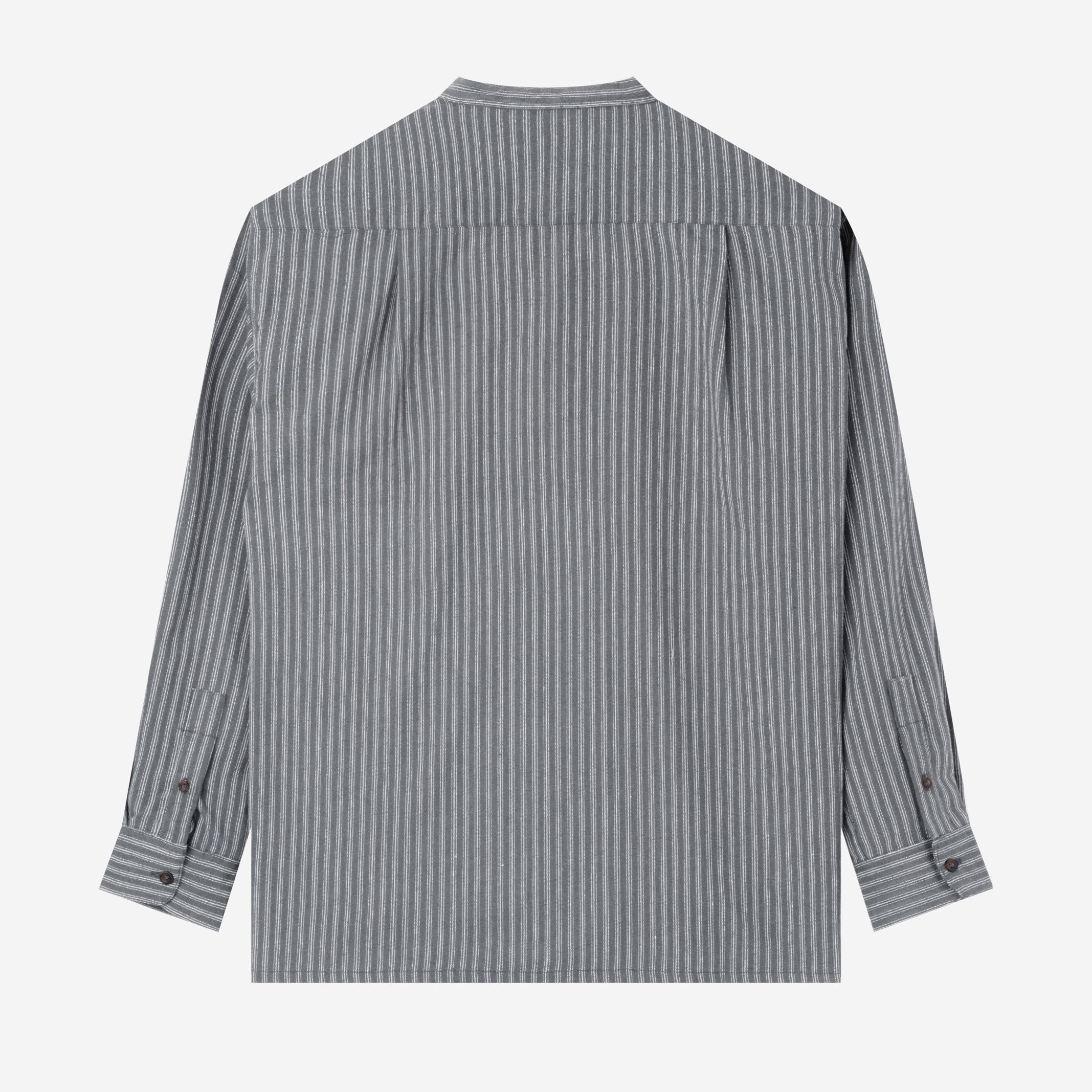 Le Ramdane Band Collar Striped Long Sleeve Shirt - Grey White