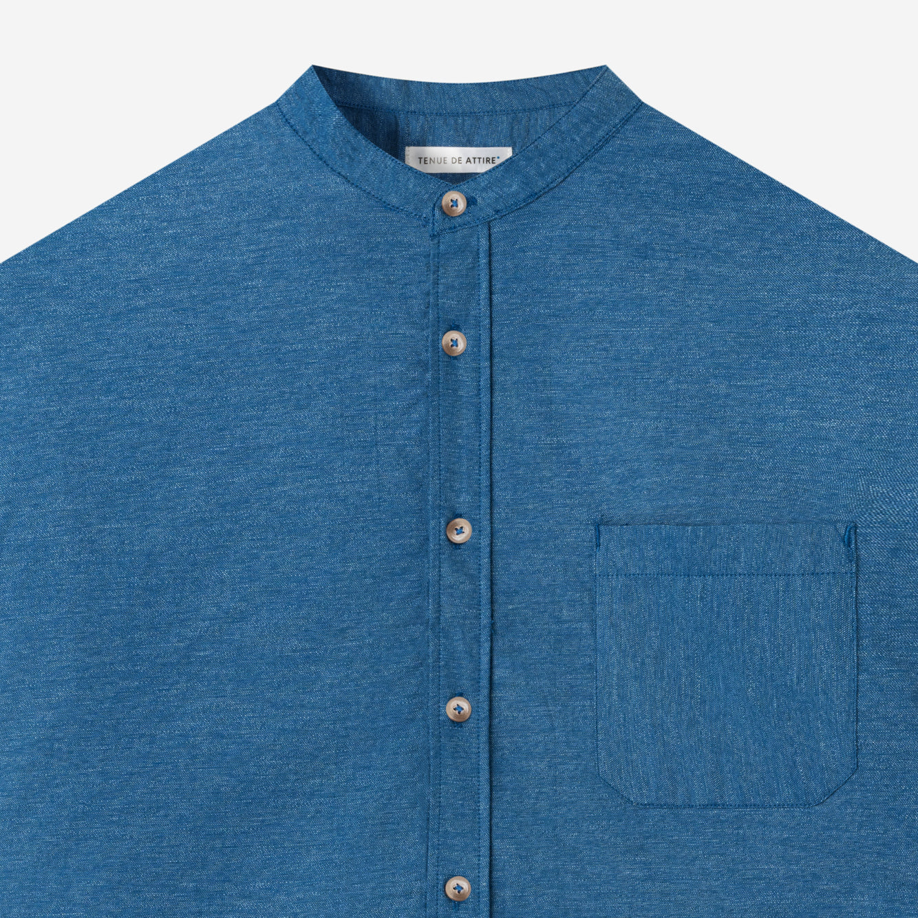 Le Ramdane Band Collar Long Sleeve Shirt - Blue