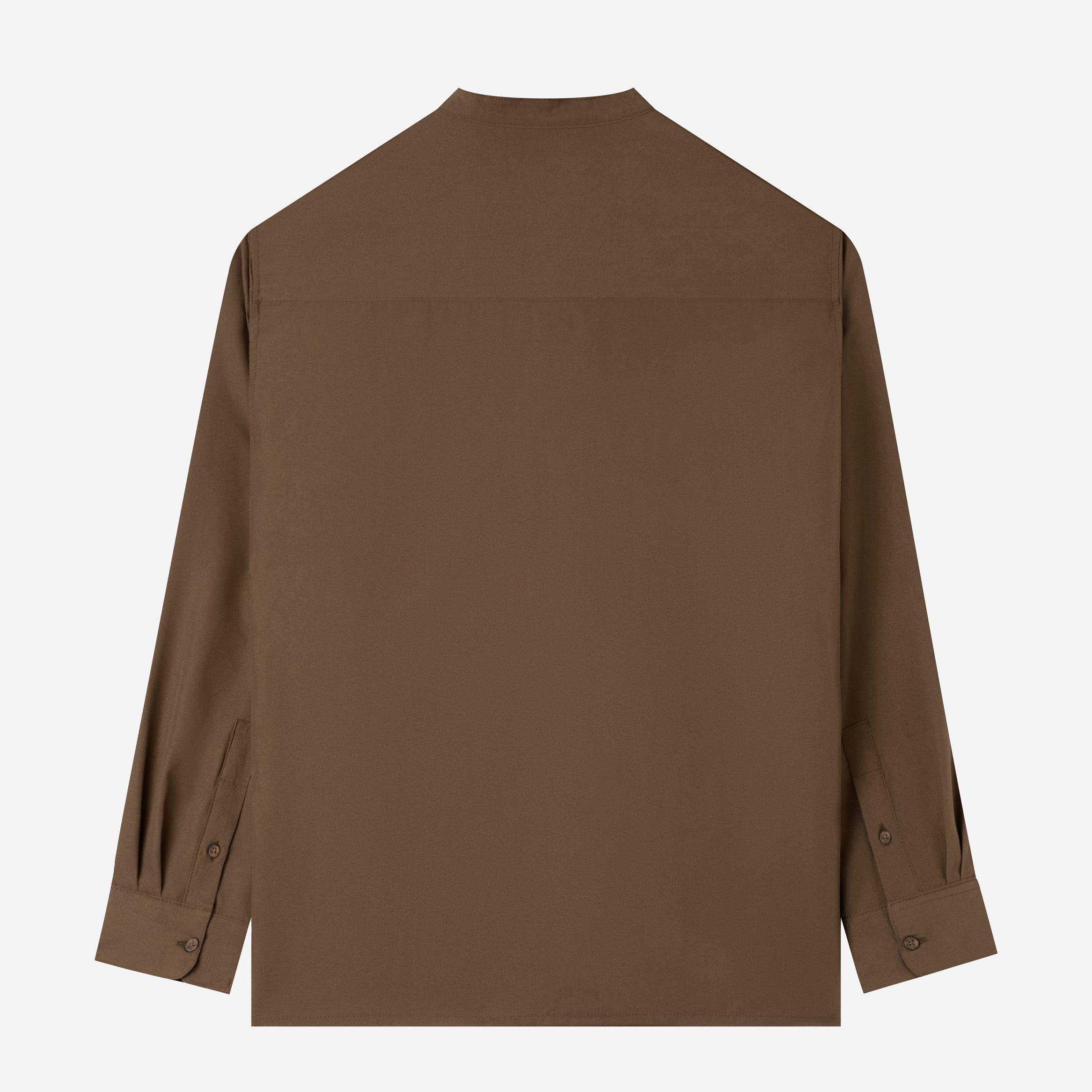 Everyday Band Collar Long Sleeve Shirt - Dark Brown