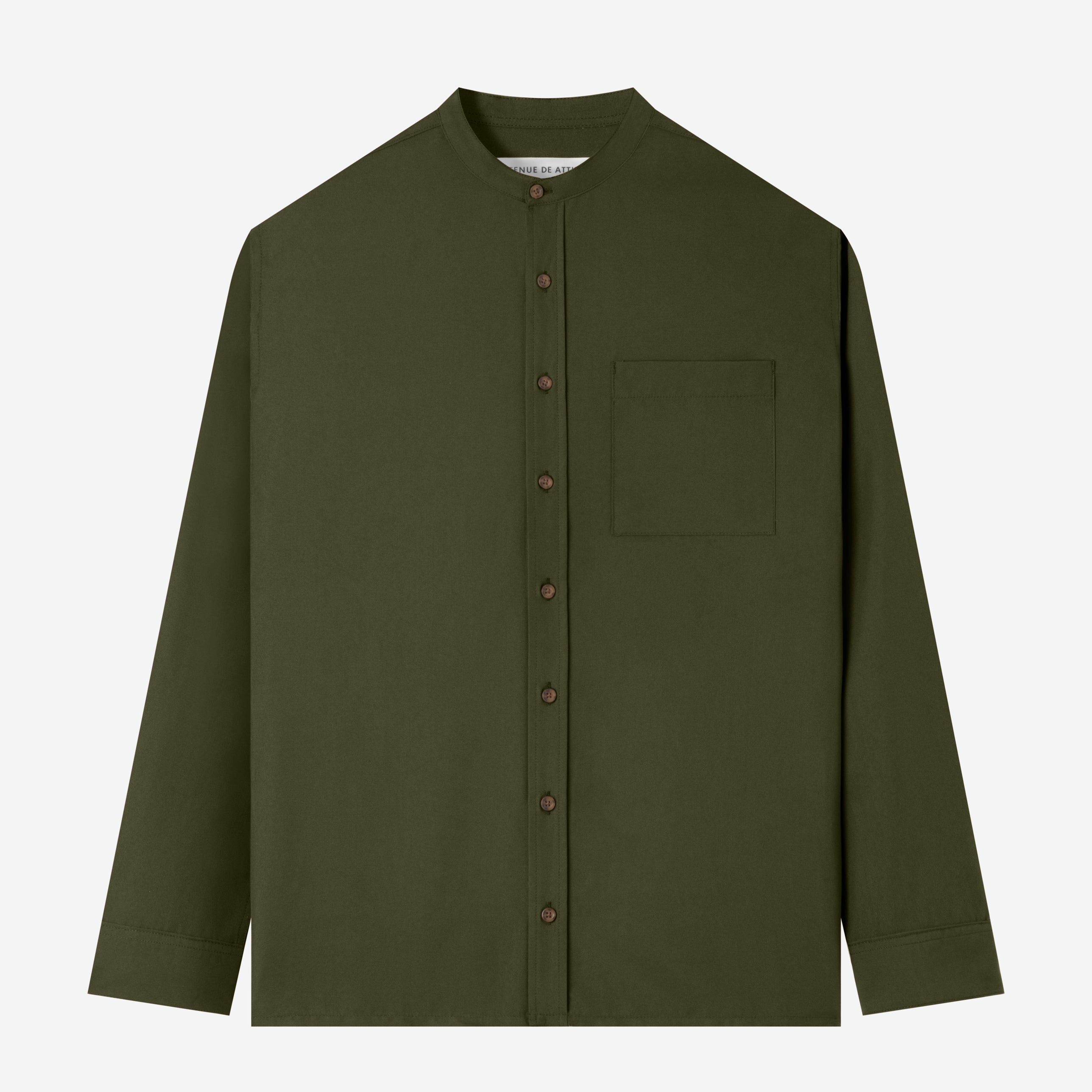 Everyday Band Collar Long Sleeve Shirt - Dark Green