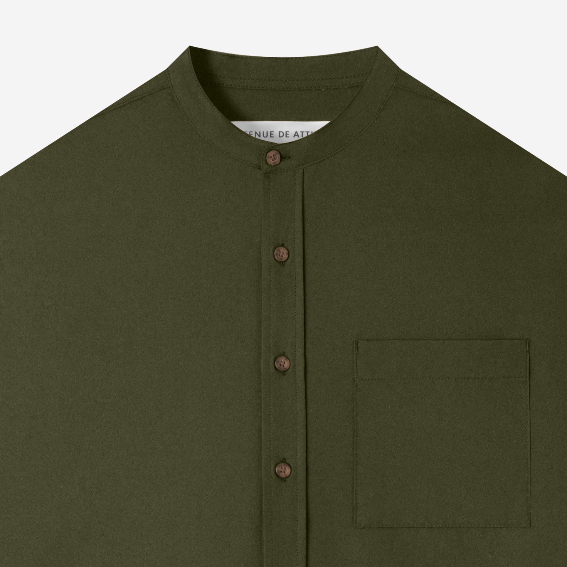 FACTORY SALE - Everyday Band Collar Long Sleeve Shirt - Dark Green