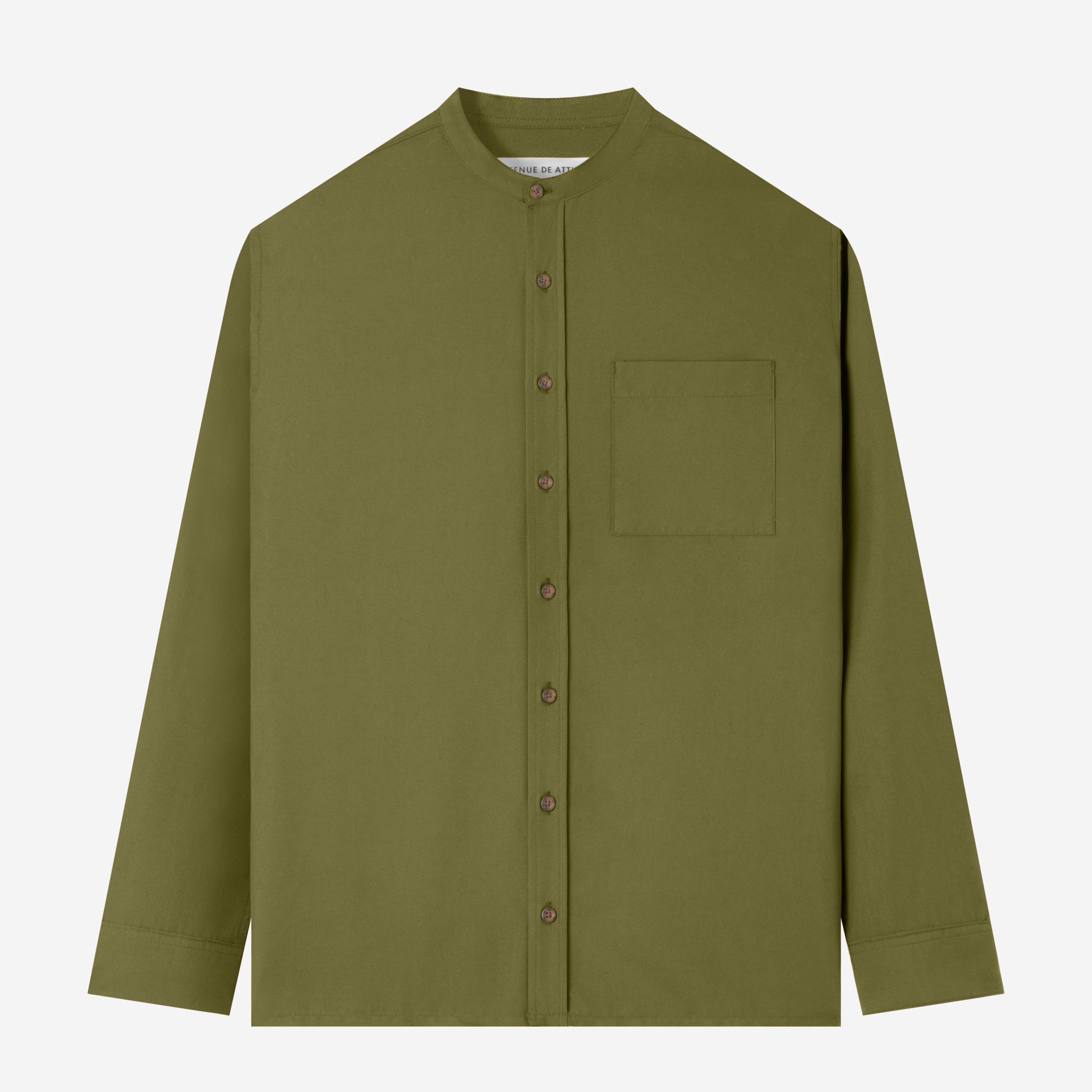 Everyday Band Collar Long Sleeve Shirt - Olive