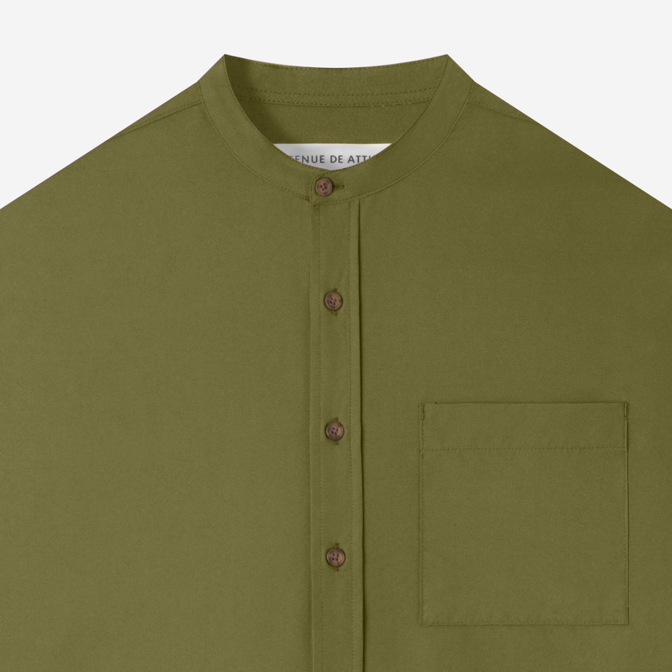 Everyday Band Collar Long Sleeve Shirt - Olive