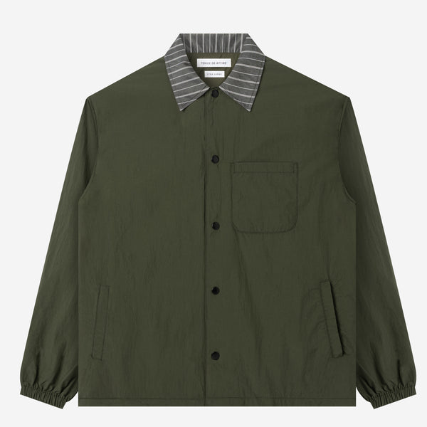 TENUE Coach Jacket Kerah Stripes - Olive - Everyday