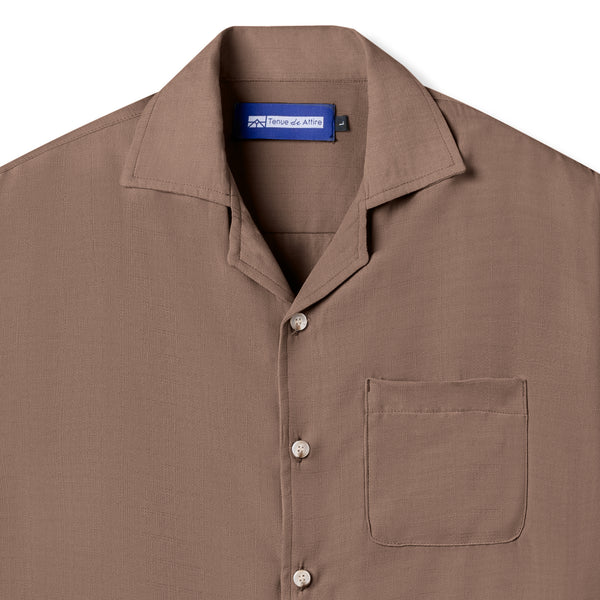 Parisian Linen Short Sleeve Bowling Shirt - Brown