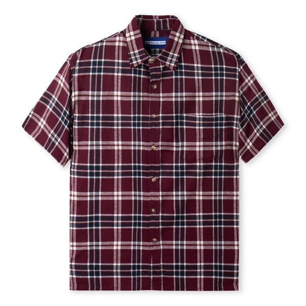 Day to Day Flannel Short Sleeve Shirt - Maroon White