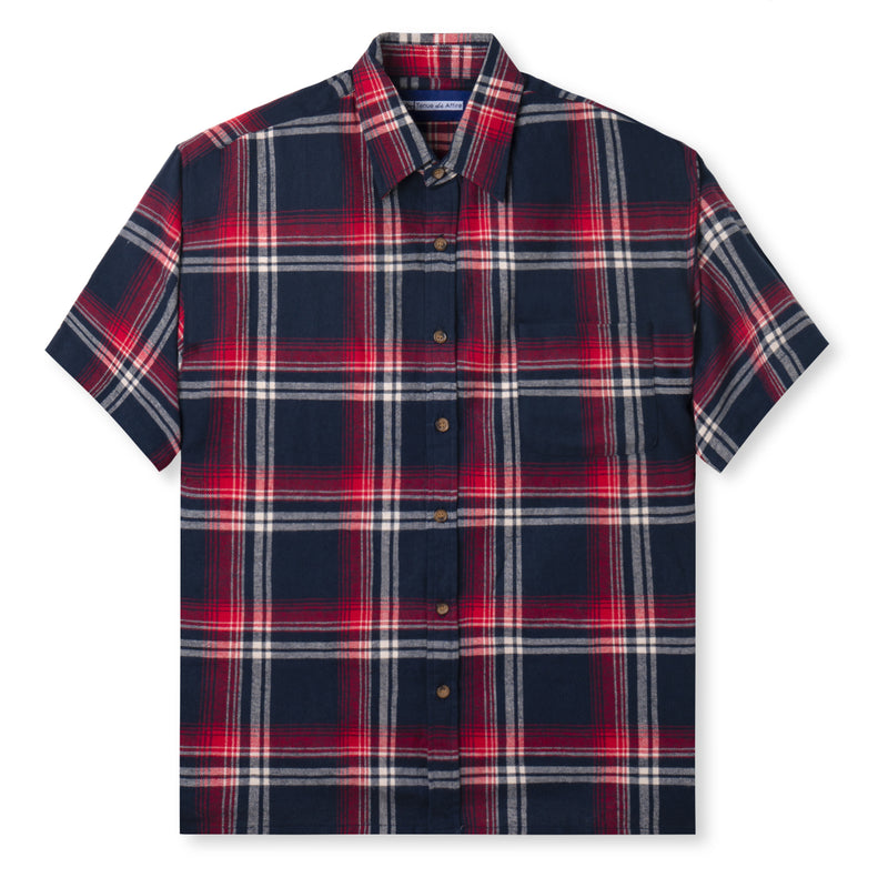 Day to Day Flannel Short Sleeve Shirt - Red Navy
