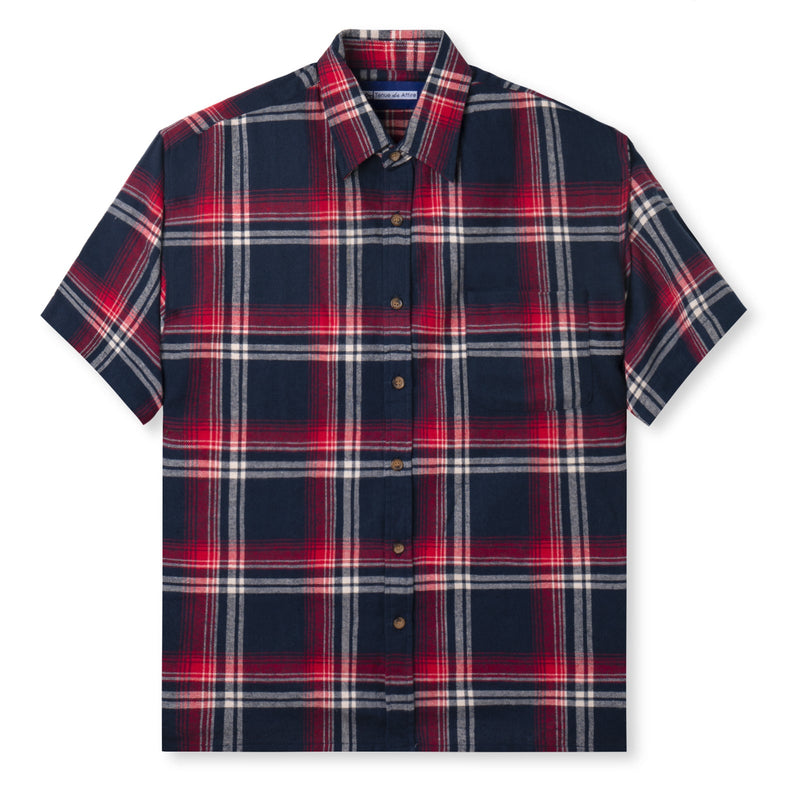 FACTORY SALE - Day to Day Flannel Short Sleeve Shirt - Red Navy