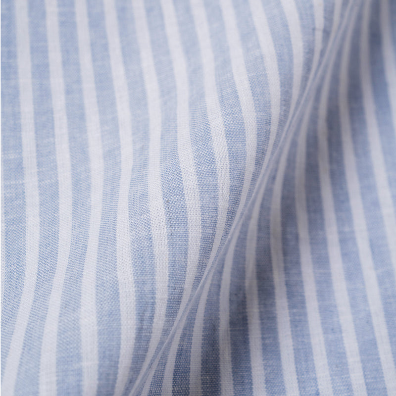 FACTORY SALE - Joie Linen Camp Collar Stripes Shirt Light Blue White Short Sleeve